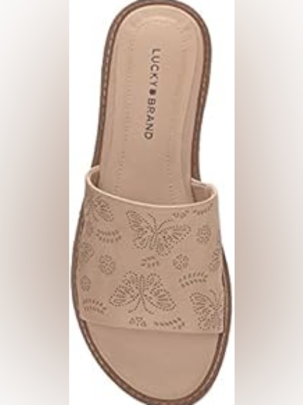 Lucky Brand Keshy Leather Flat Cream Butterfly Laser-Cut Slide Sandals NWT 8 - Picture 2 of 2